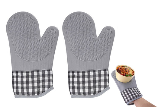 1 Pair Silicone Heat Resistant Gloves Kitchen Cooking Baking Microwave Oven Mitts-Grey