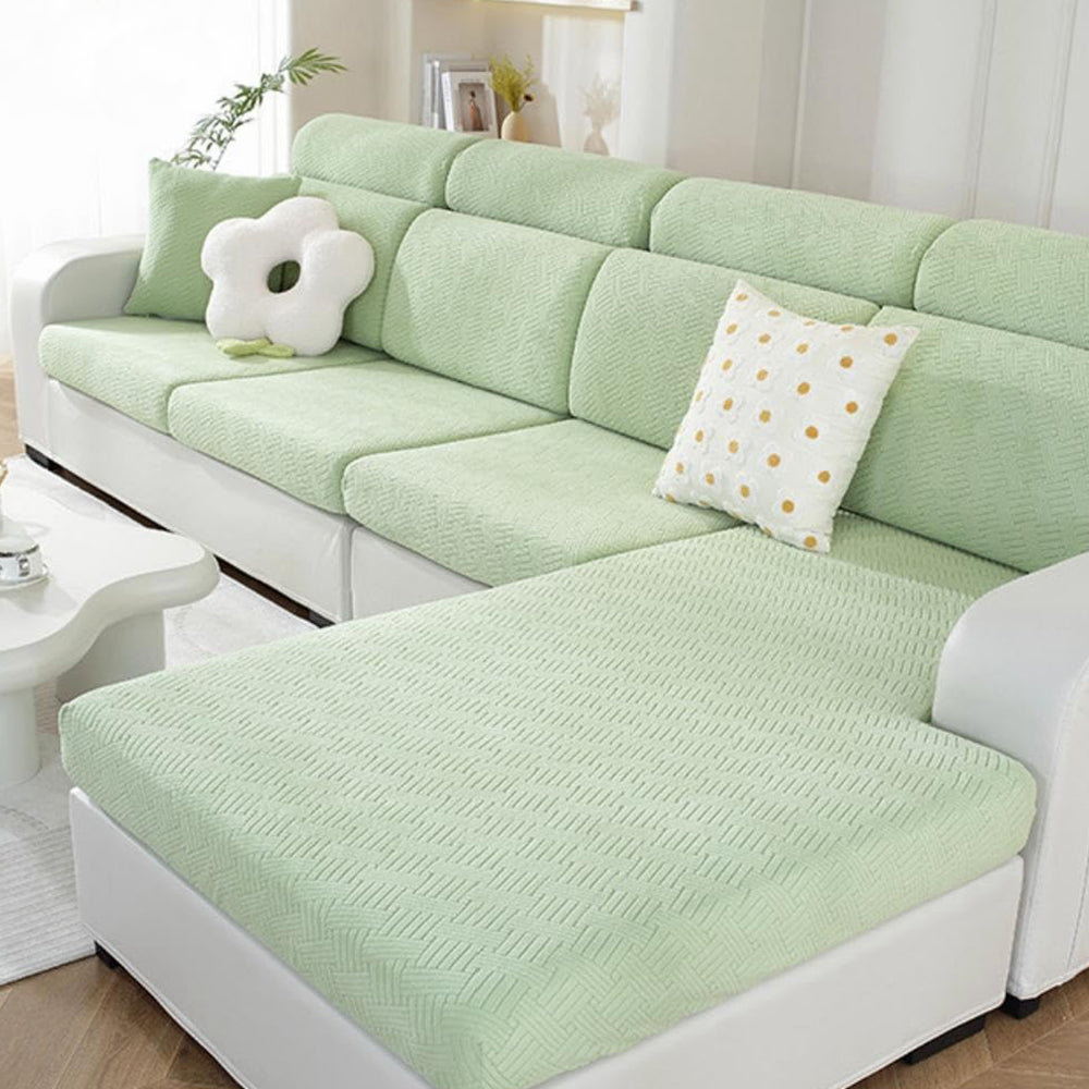 2Pcs Stretch Sofa Cushion Cover Lounge Sofa Seat Slipcover Protector Couch Cover Green