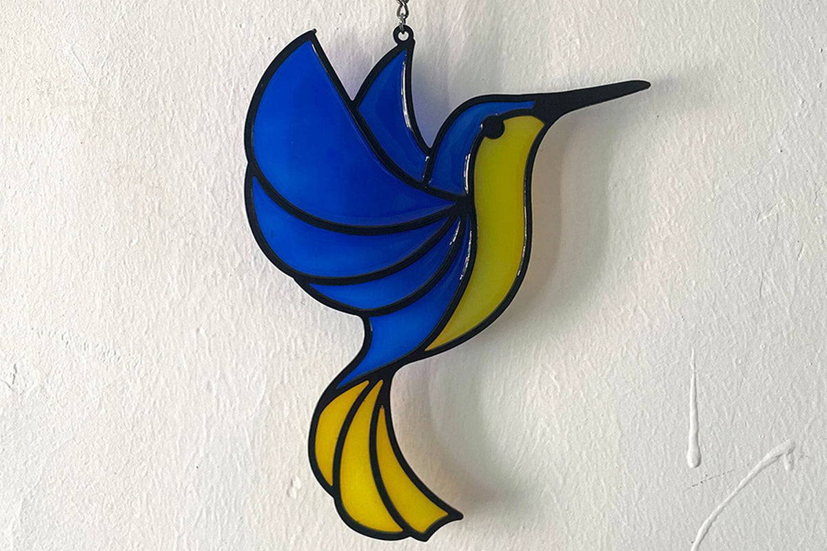 Glass Hummingbird Ornament Suncatcher Tree Spring Hanging Bird Art Window Hanging Decor-Blue