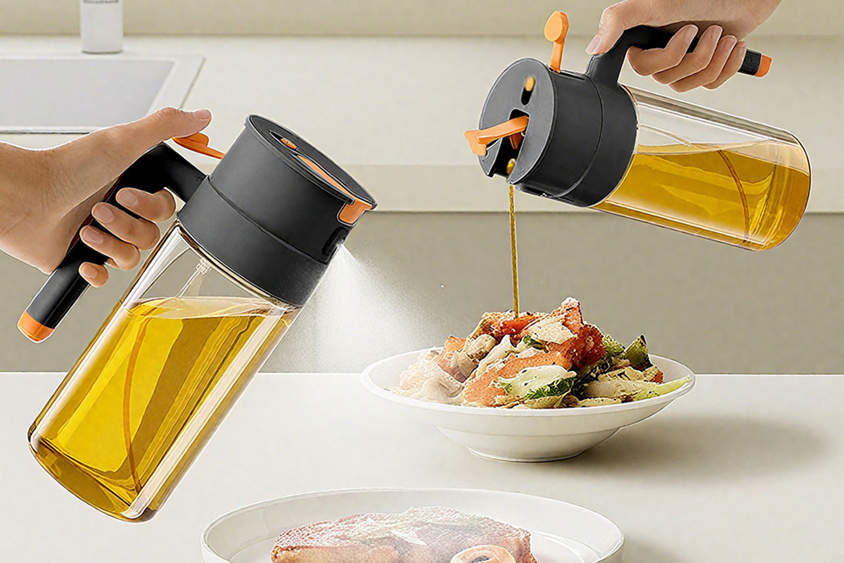 2 In 1 650ml Oil Sprayer Olive Oil Dispenser Bottle For Cooking Baking BBQ-Black