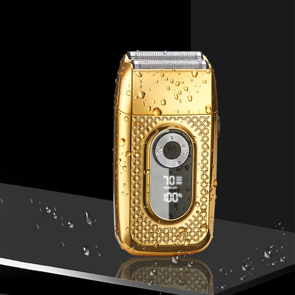 USB Rechargeable Electric Razor LED Display Shaver with Double Floating Blade for Men Gold