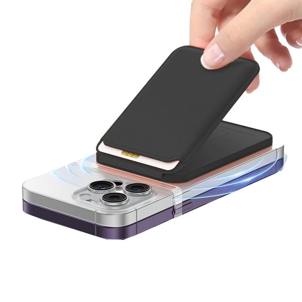 For iPhone Adjustable Magnetic Phone Stand PU Leather Wallet for iPhone 15/14/13 Series Black