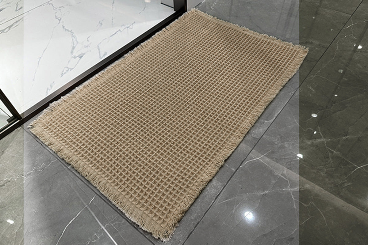 Waffle Bath Mat Super Absorbent Non Slip Bathroom Rug Rubber Backed Bath Rug -Brown
