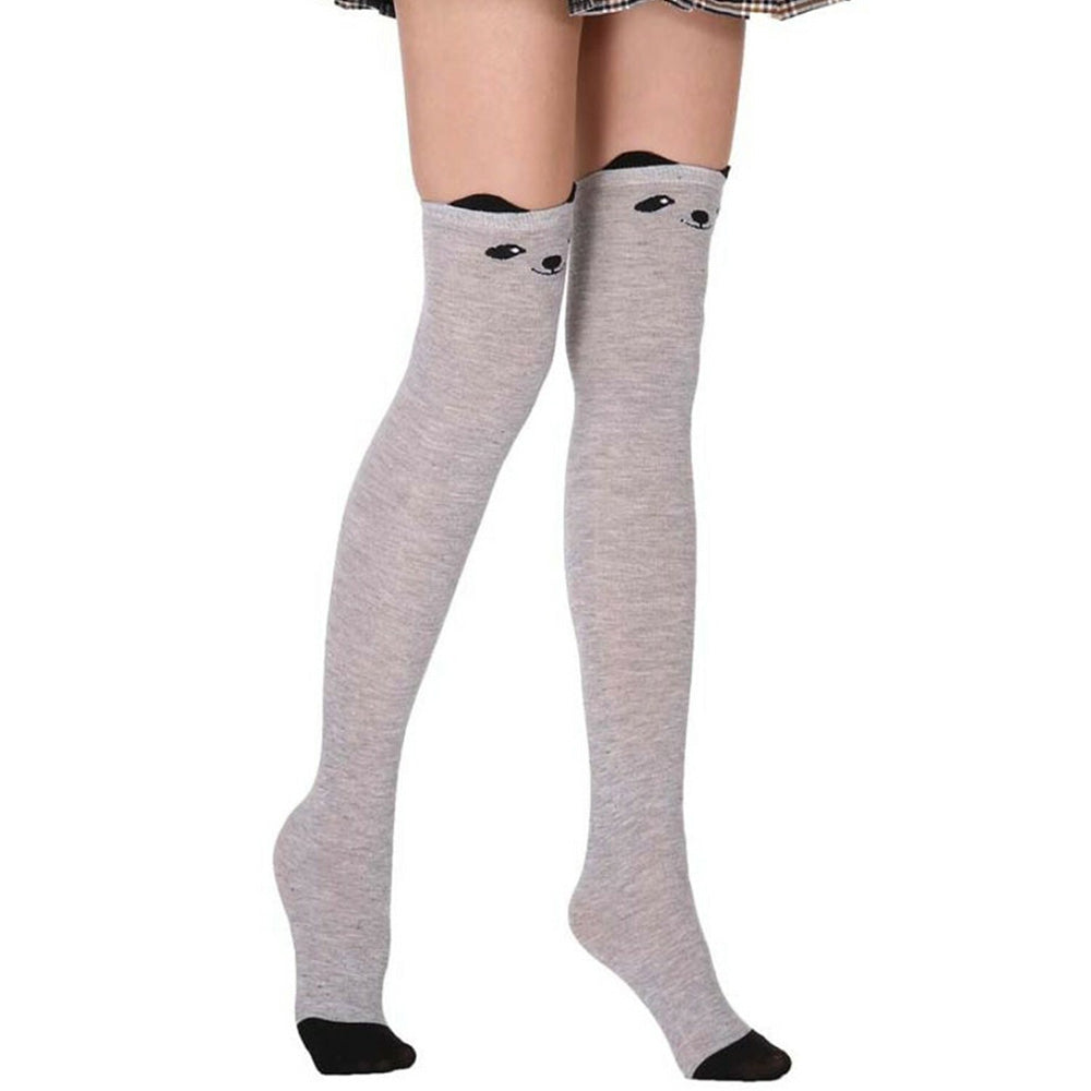 Pair of Cat Shape Warm Thigh High Over Knees Stockings Long Socks for Girls Gray