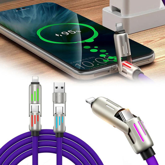 240W 4 in 1 Charging Cable For Apple Android Lightning Cable USB Type-C Purple