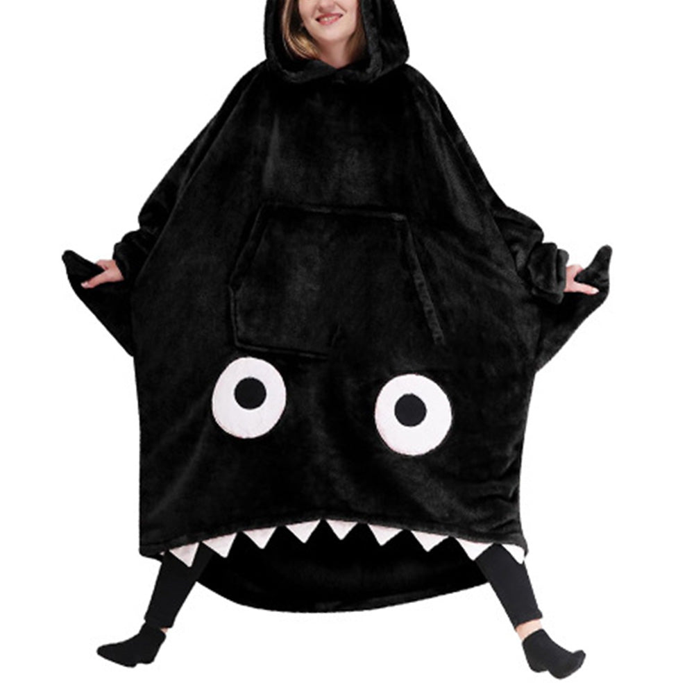 Shark Hoodie Blanket Cartoon Sleeping Wearable Adult Throw Blanket Black