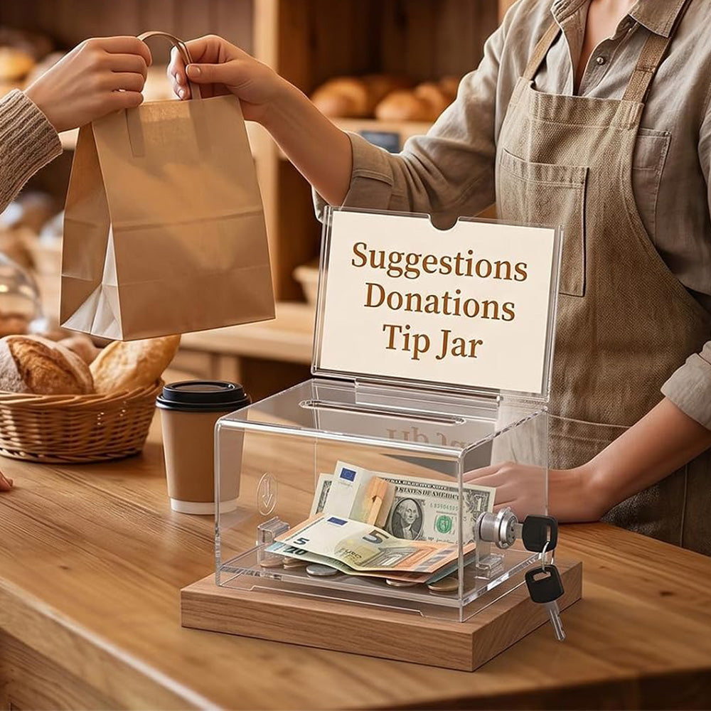 Lockable Suggestion Box with Keys for Voting Donations - Clear