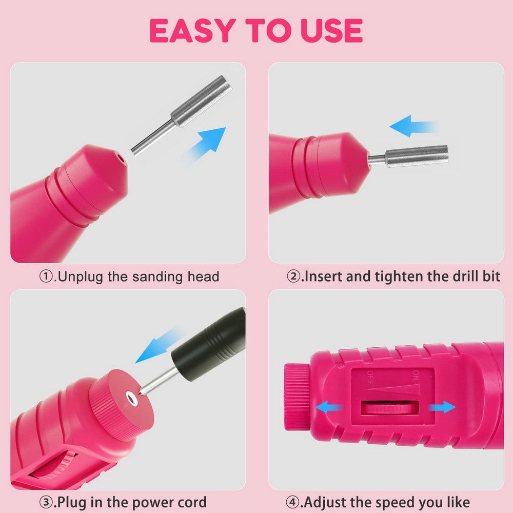 Electric Nail Drill Kit for Gel Nails Manicure Pedicure Polishing-Pink
