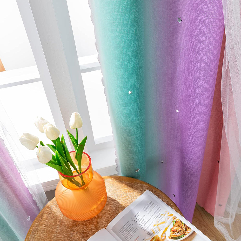 Double-Layer Colorful Curtain Single Panel Light Blocking Curtain Room Decor