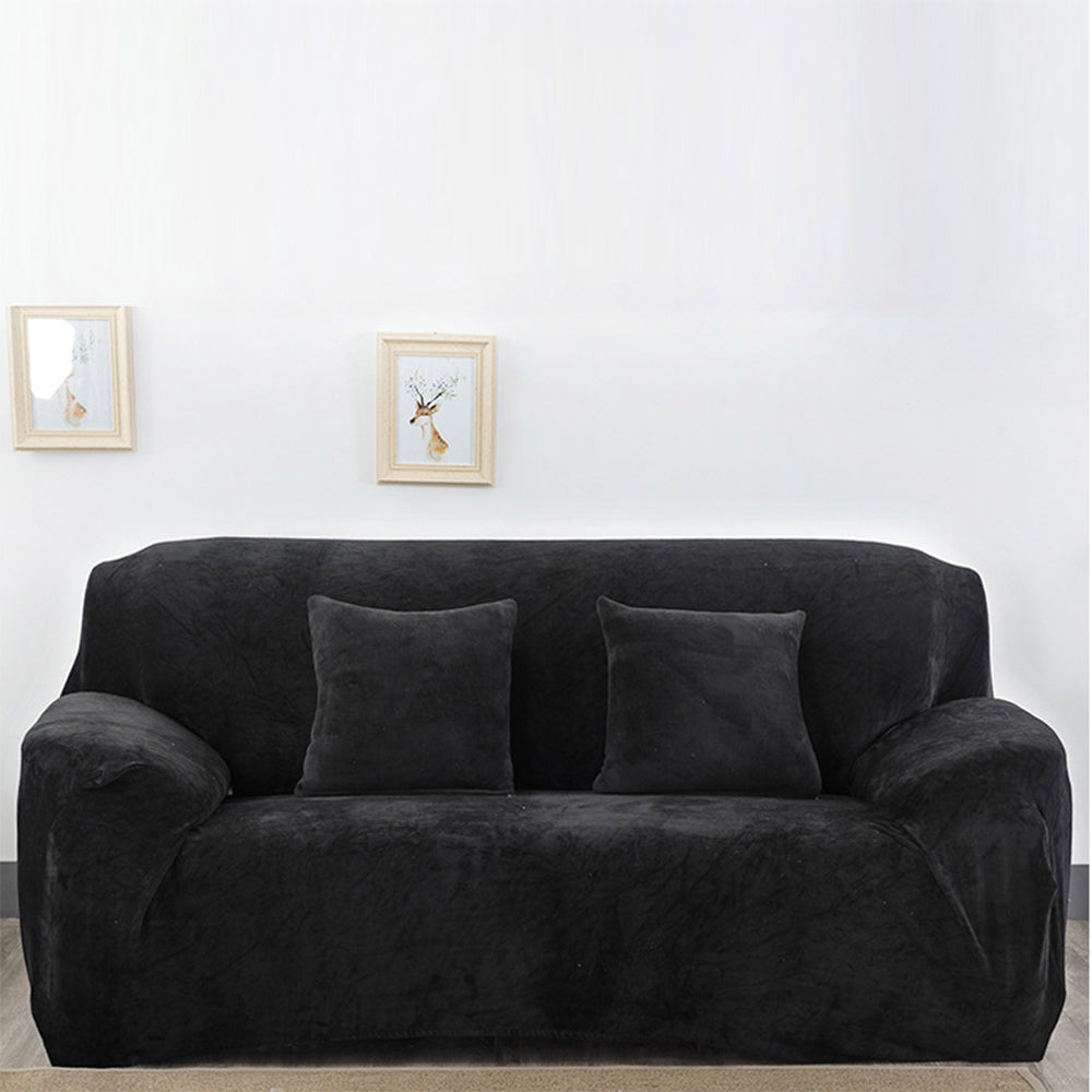 Velvet Stretch Sofa Slipcover Sofa Couch Furniture Protector Cover Black