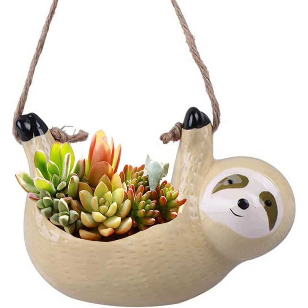 Sloth Hanging Planters Pots Cute Wall Planter Succulent Air Plants Cactus Ceramic Flower Pot-Yellow