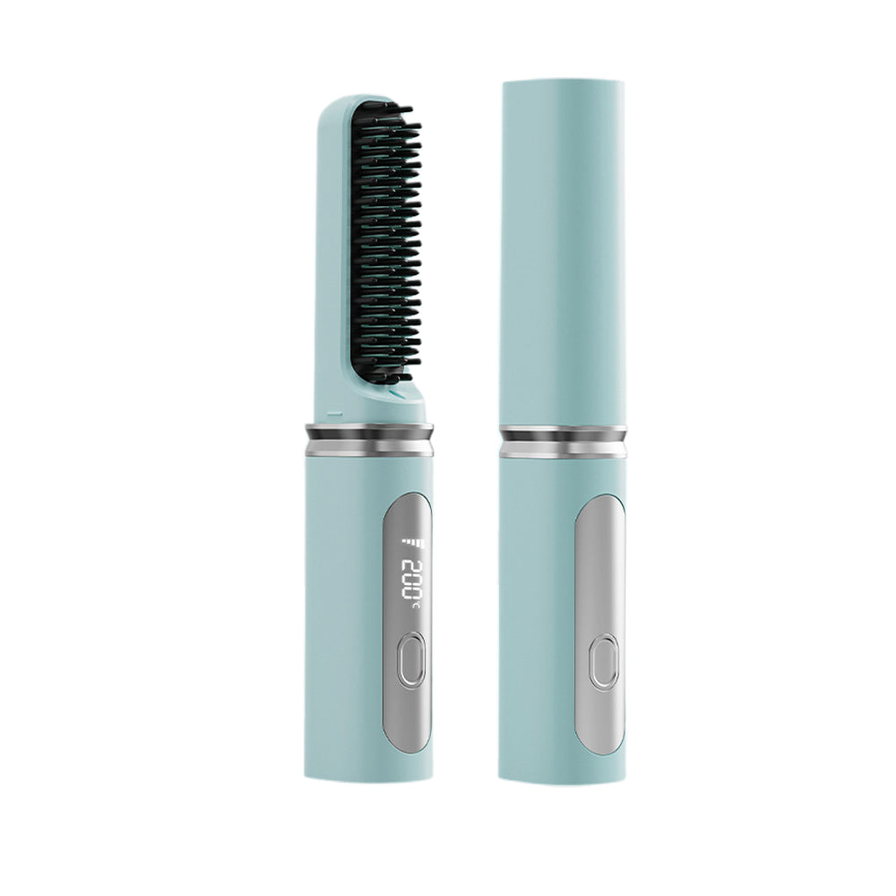 2-in-1 Wireless Hair Straightener Comb with Negative Ion for Home and Travel-Blue