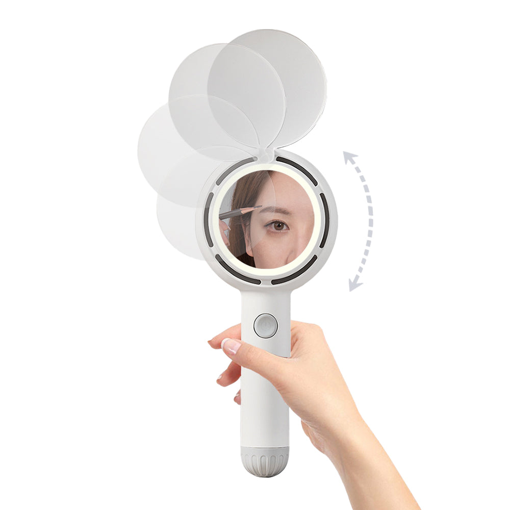 Mini Handheld Fan with LED Light Makeup Mirror Rechargeable Portable Fan White