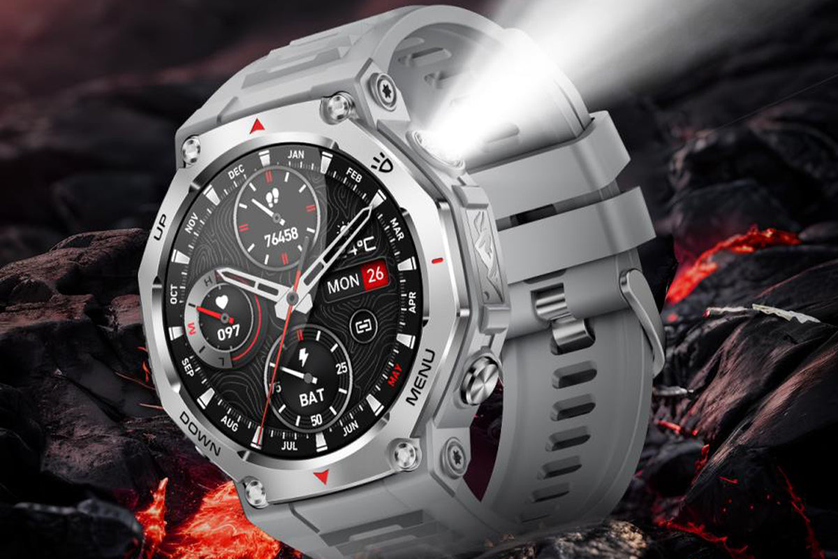 Smart Watch with Flashlight Fitness Tracker with Bluetooth Calls 100+Sports Modes -Silver
