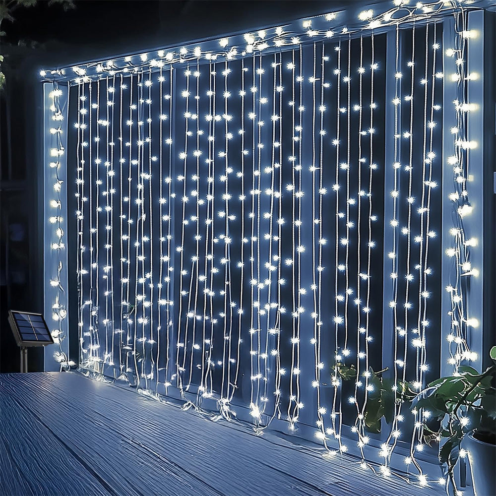 Solar Fairy Curtain Lights ¨C Christmas Hanging String Lights for Window Backdrop White