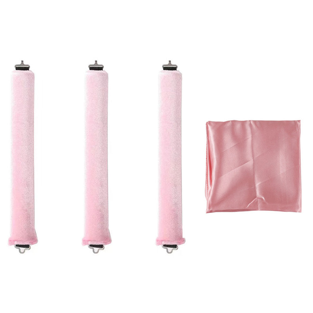 Heatless Overnight Curlers Set No Heat Curling Headband with Rods for Long Hair Pink