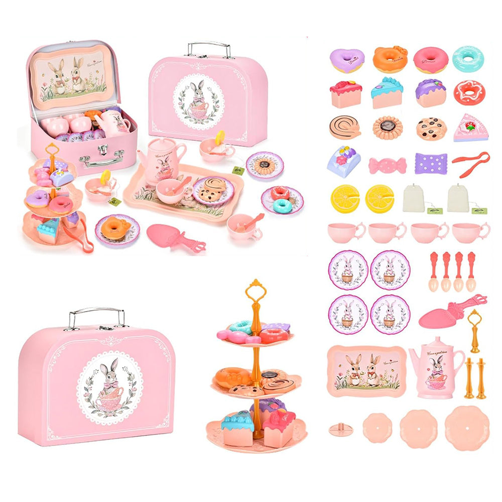 Kids Pretend Tea Party Set with Dessert & Carrying Case Style 2