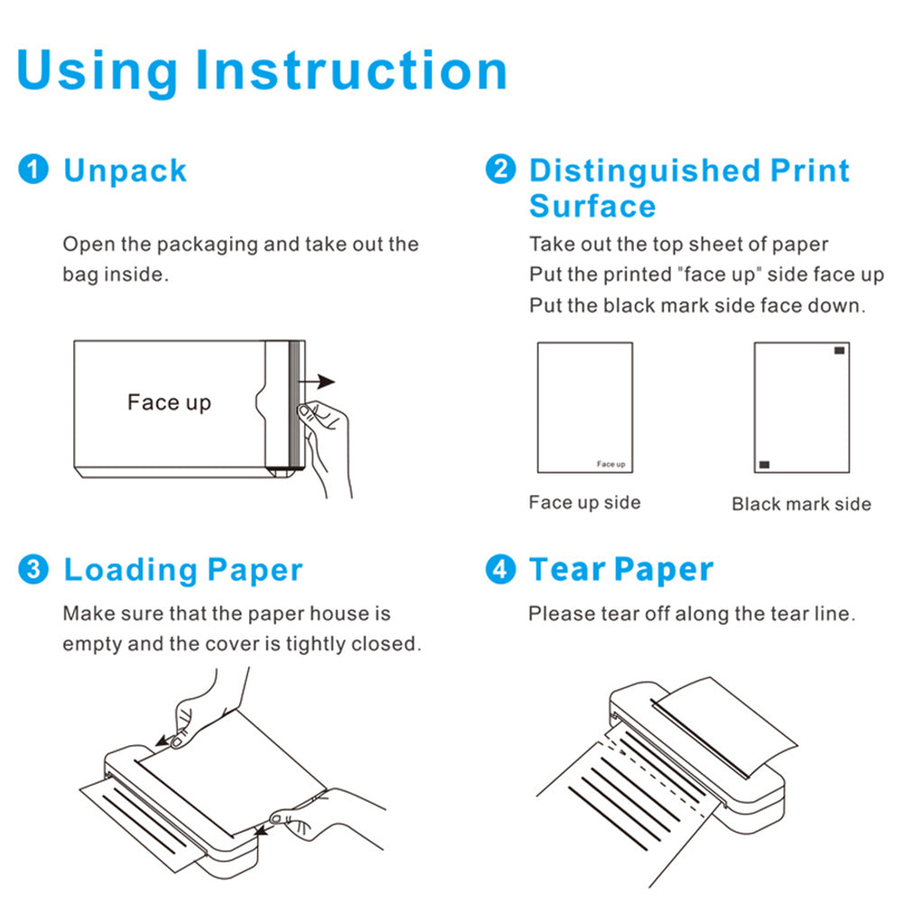 Bluetooth Thermal Printer Portable A4 Paper Inkless Printer for Home Office School White