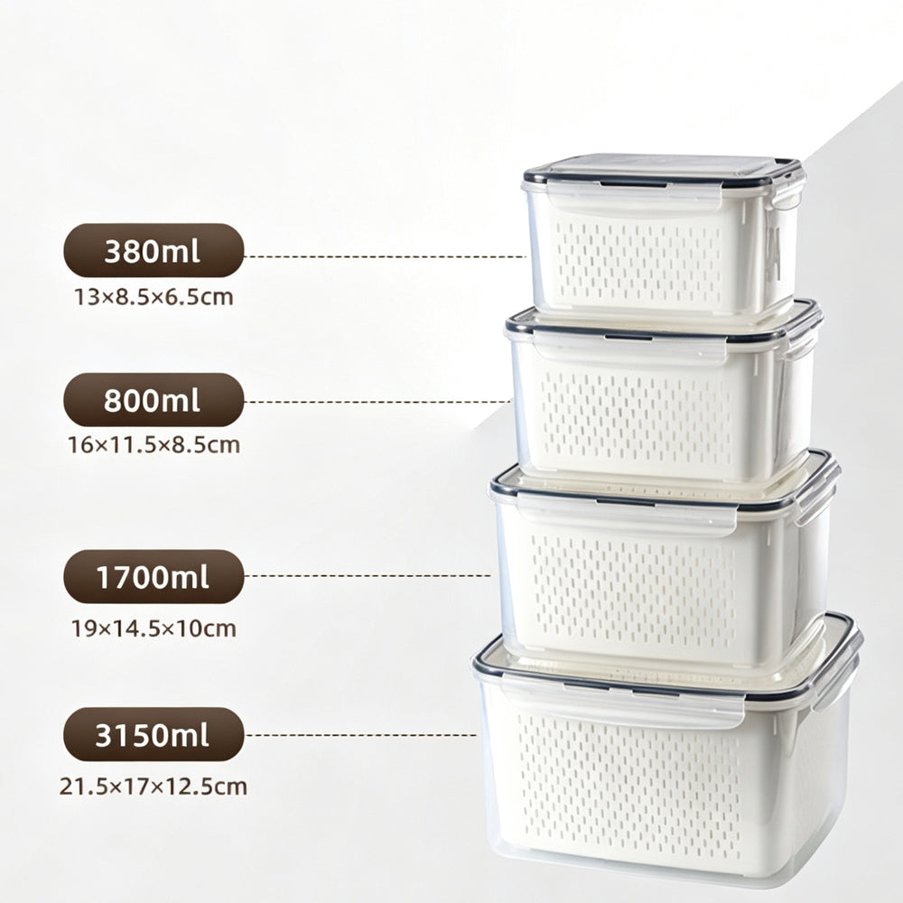 6Piece PP Produce Storage Containers with Drain Baskets