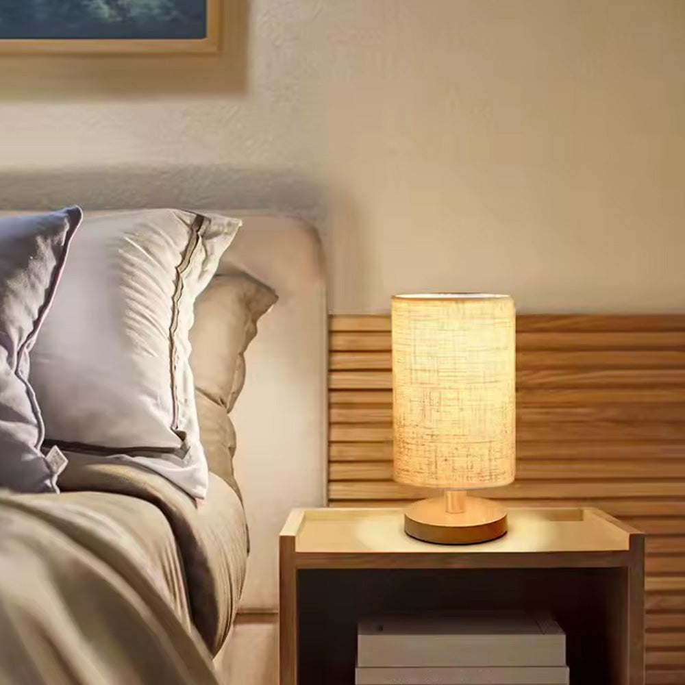 USB Powered Small Bedside Night Light Minimalist Table Lamp with Round Fabric Shade for Bedroom College Dorm Yellow