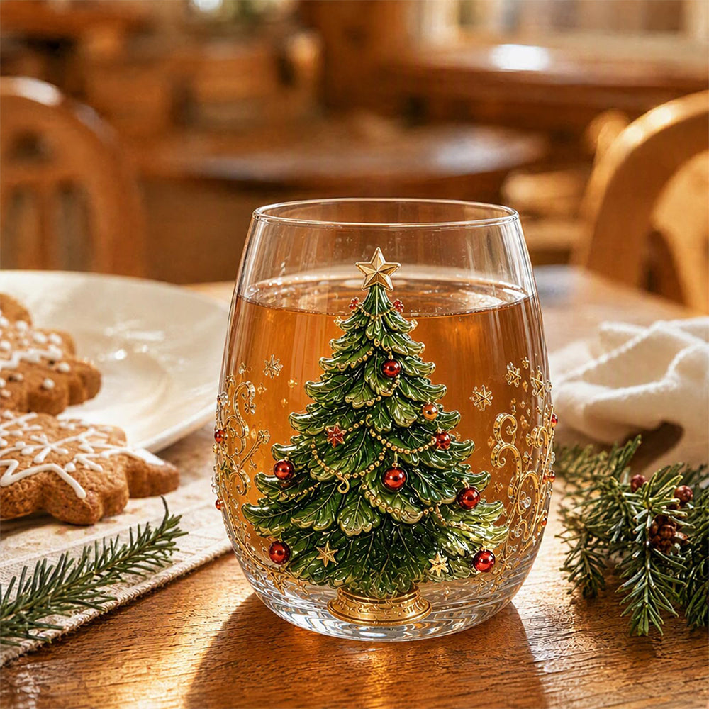 Christmas Embossed Whiskey Glass Christmas Whiskey Glass - Christmas Tree