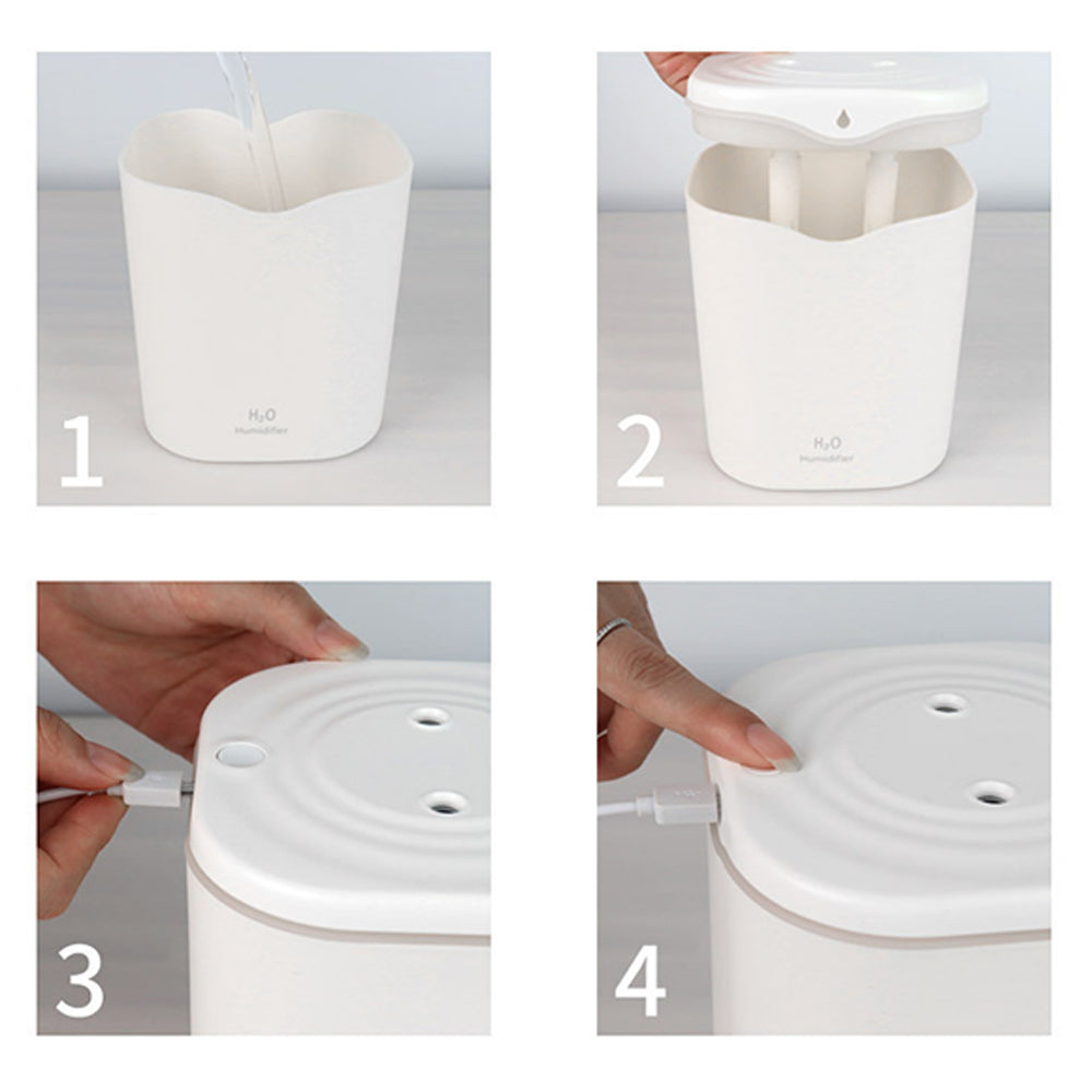 2L USB Double Spray Humidifiers with Colorful Light Cool Mist Ultrasonic Steam Air Humidifier White