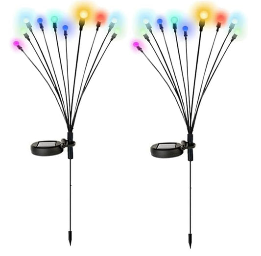 Solar Garden Lights 2Pcs 10LED Solar Powered Firefly Light Ground Patio Stake Walkway Lamp Outdoor Garden Decor -Multicolor
