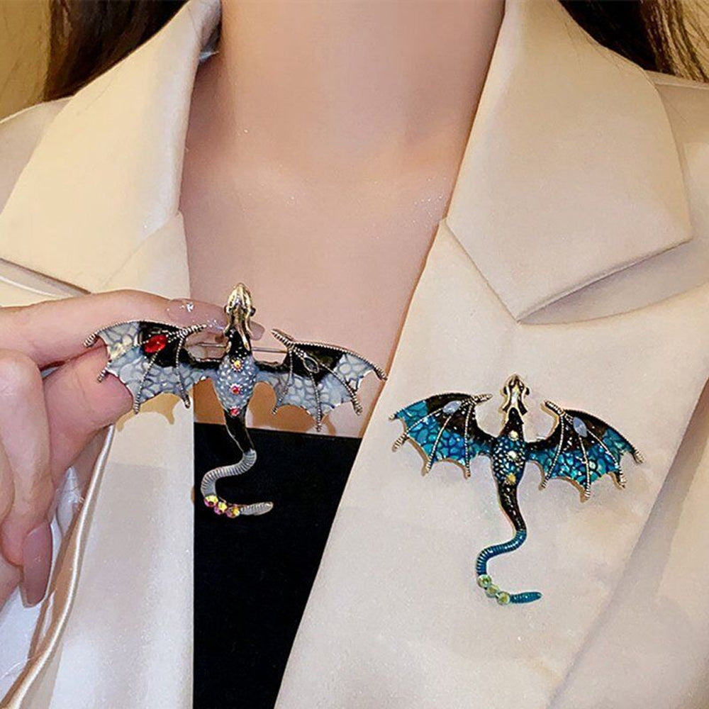 Set of 2Pcs Fashion Flying Dragon Brooch Pin Retro Dragon Lapel Pin Clothing Hat Decoration Purple and Blue
