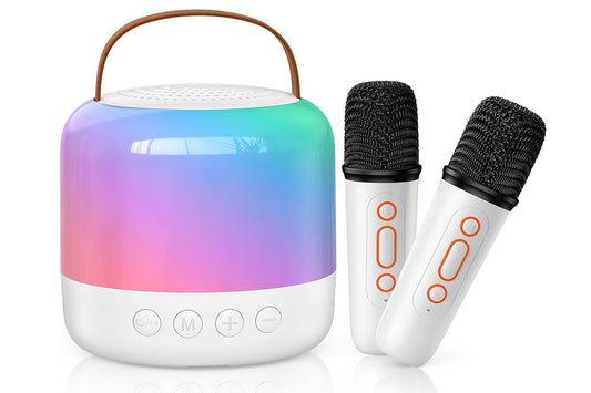 Mini Karaoke Machine for Adults Portable Bluetooth Speaker with 2 Wireless Microphones Christmas Birthday Holiday Toy Gifts-White