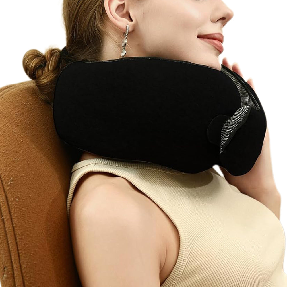 Memory Foam Travel Pillow Neck Support Pillow for Airplane Sleep Black