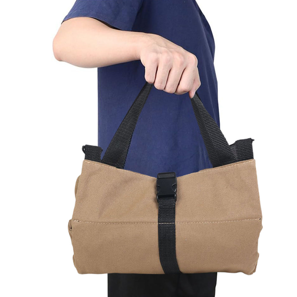 Roll Up Tool Bag Water Resistant Tool Organizer Zipper Pouch for Electricians Repairman Khaki