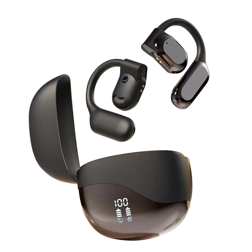 Open Ear Headphone Bluetooth Wireless Earbud Sport Over Ear Earhooks LED Power Display Earphone Black