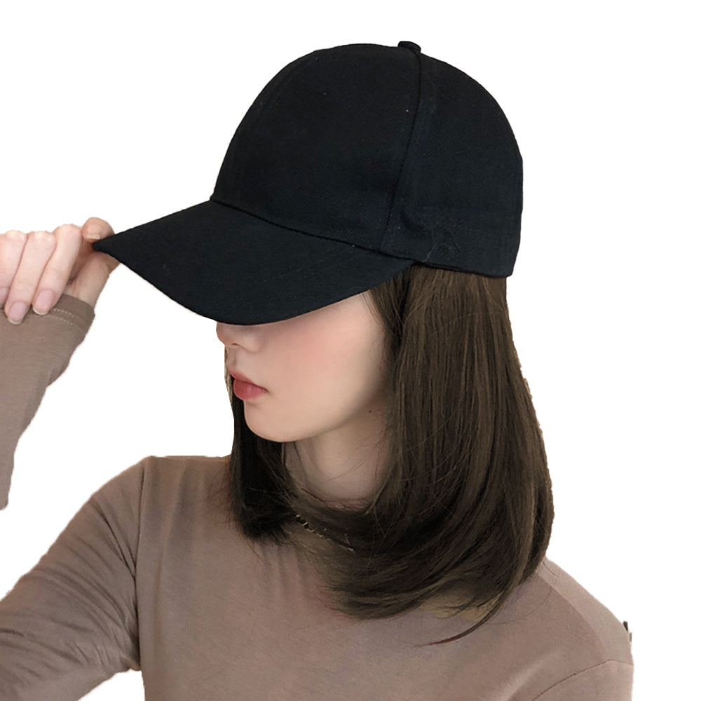 Adjustable Wig Hat Baseball Cap Hair Extensions Hat Sun Visor Cap for Women Girls Dark Brown