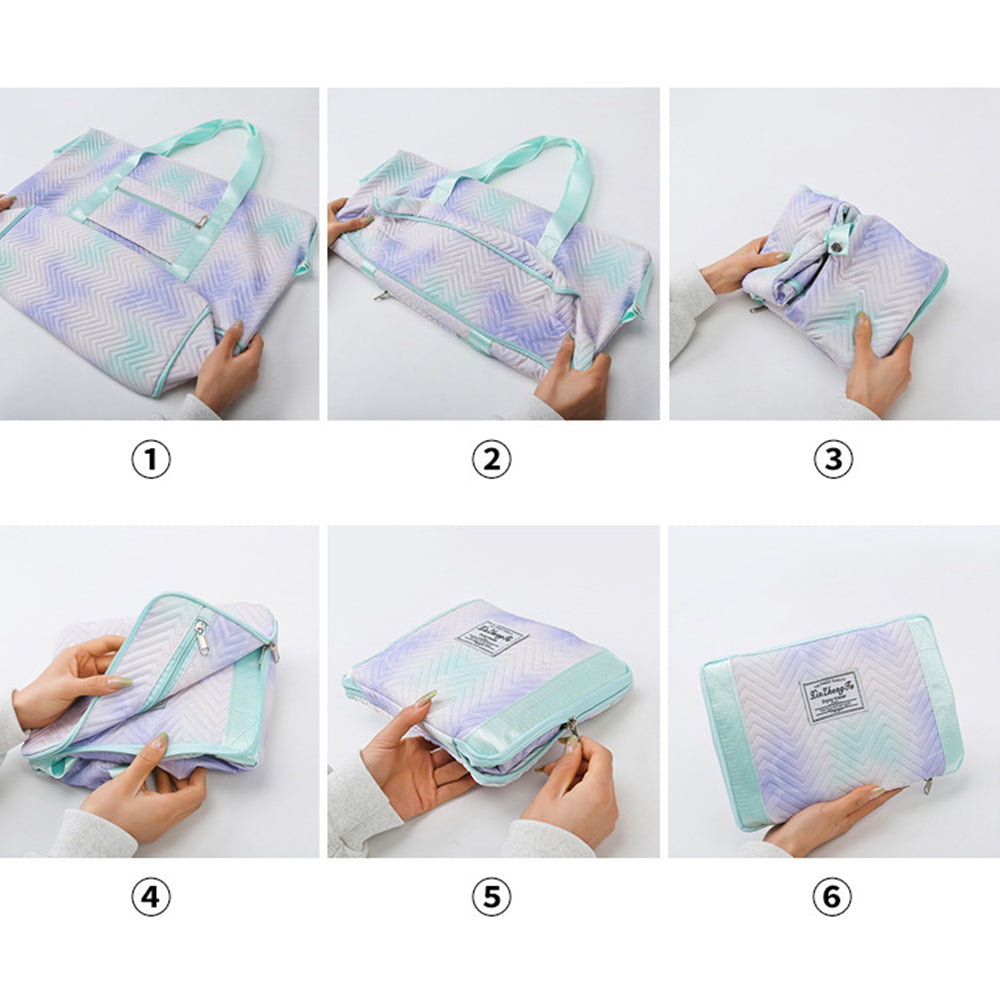 Trendy Gradient Duffle Bag Expandable Overnight Bag Foldable Carry On Bag with Dry Wet Separation Pocket Green
