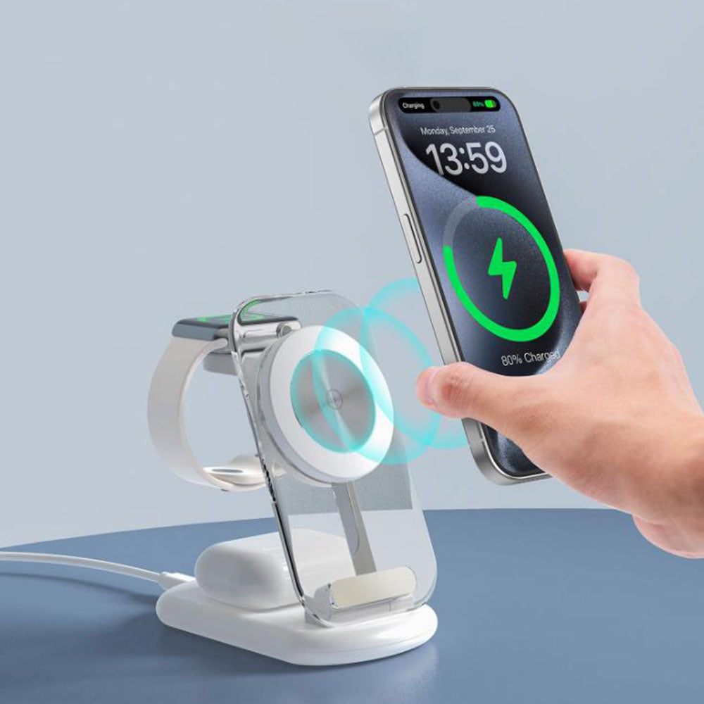 3-in-1 Wireless Charging Station for Apple Devices Wireless Charger Dock with Night Light White