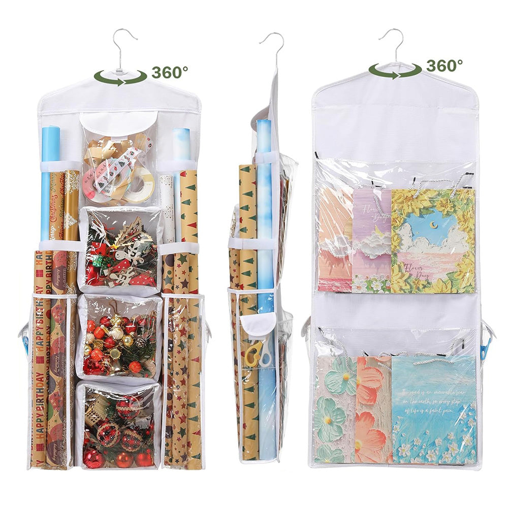Hanging Wrapping Paper Storage Bag Double-Sided Gift Wrap Organizer Holder White