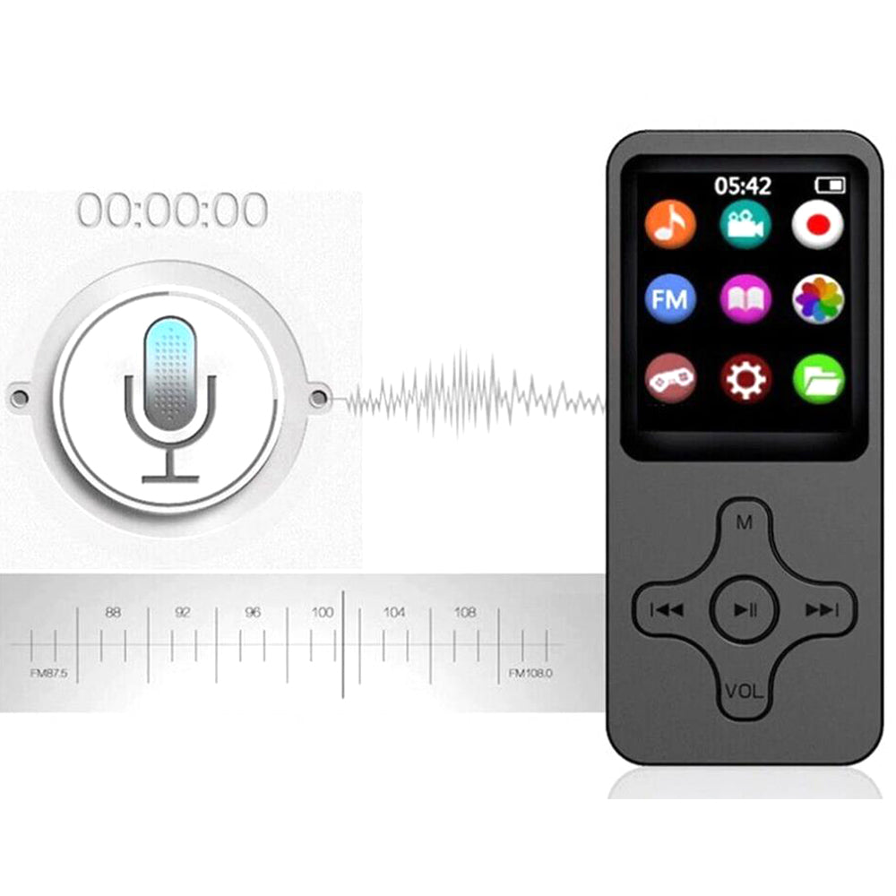 Mini Bluetooth MP3 Player Portable Music Player FM Radio E Book Voice Recorder with 64GB Memory Card