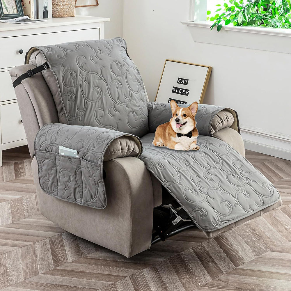 Waterproof Recliner Cover with Storage Pocket Non Slip Washable Couch Cover-Dark Grey
