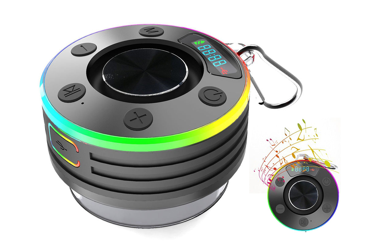 Bluetooth 5.3 Shower Speaker Water-resistant Wireless Speaker With Suction Cup Shower Radio For Outdoor-Black