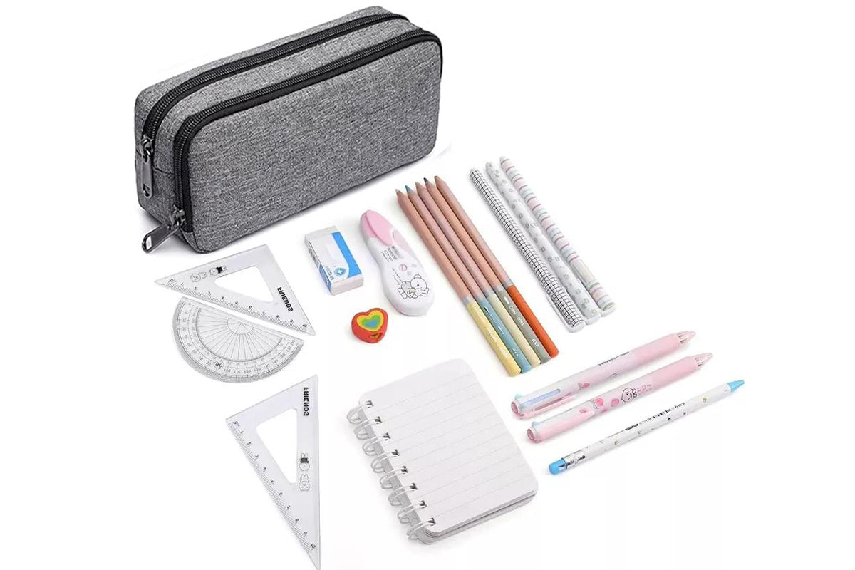 Large Capacity Pencil Case Pen Bag Organizer School Office Cosmetic Stationery Storage -Grey