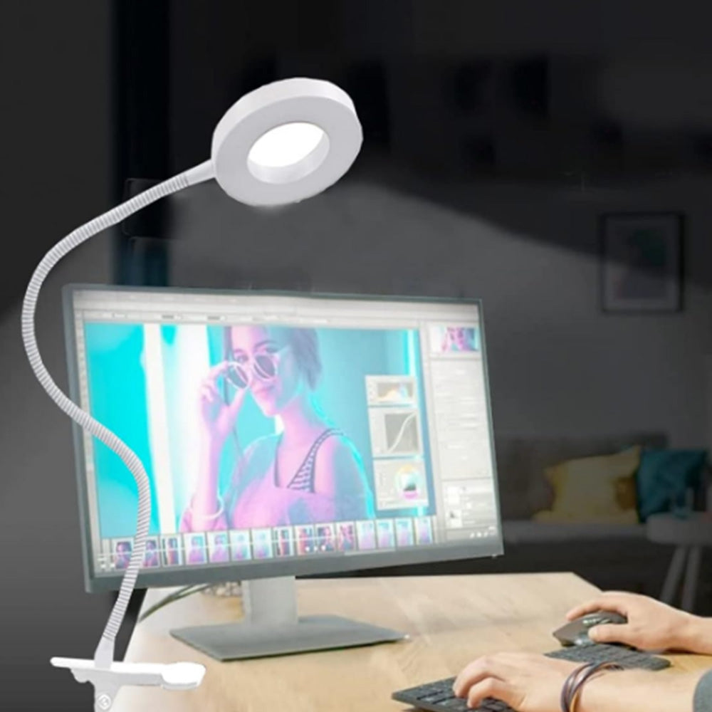 Dimmable USB Desk Lamp 3 Color Modes Flexible Gooseneck Reading Light with Clamp White