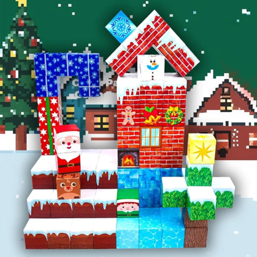 Magnetized Building Blocks for Kids Christmas Themed STEM Learning Cubes Style 2