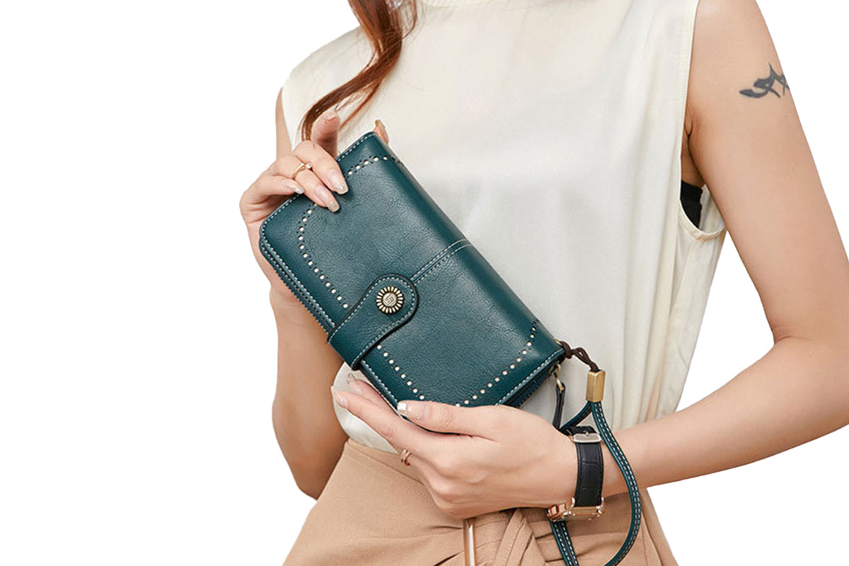 Wallet with Money Clip RFID Blocking Minimalist PU Leather for men women-peacock blue