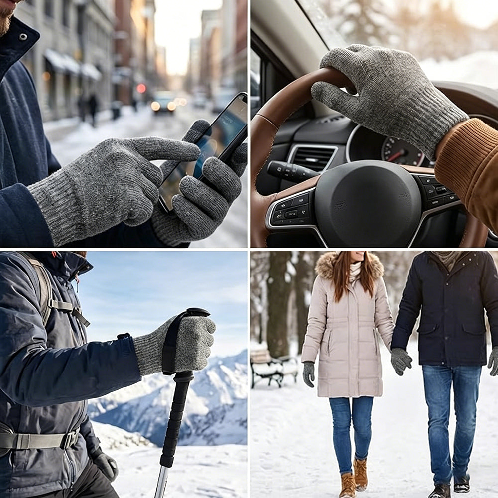 Winter Gloves Touch Screen Knitted Gloves Thermal Warm Gloves for Driving-Grey