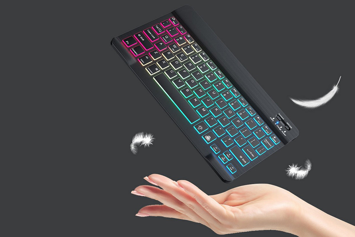 Ultra thin Bluetooth Keyboard and Mouse Combo for iPad Rechargeable RGB Wireless Keyboard Mouse 7-Color Backlit-Black