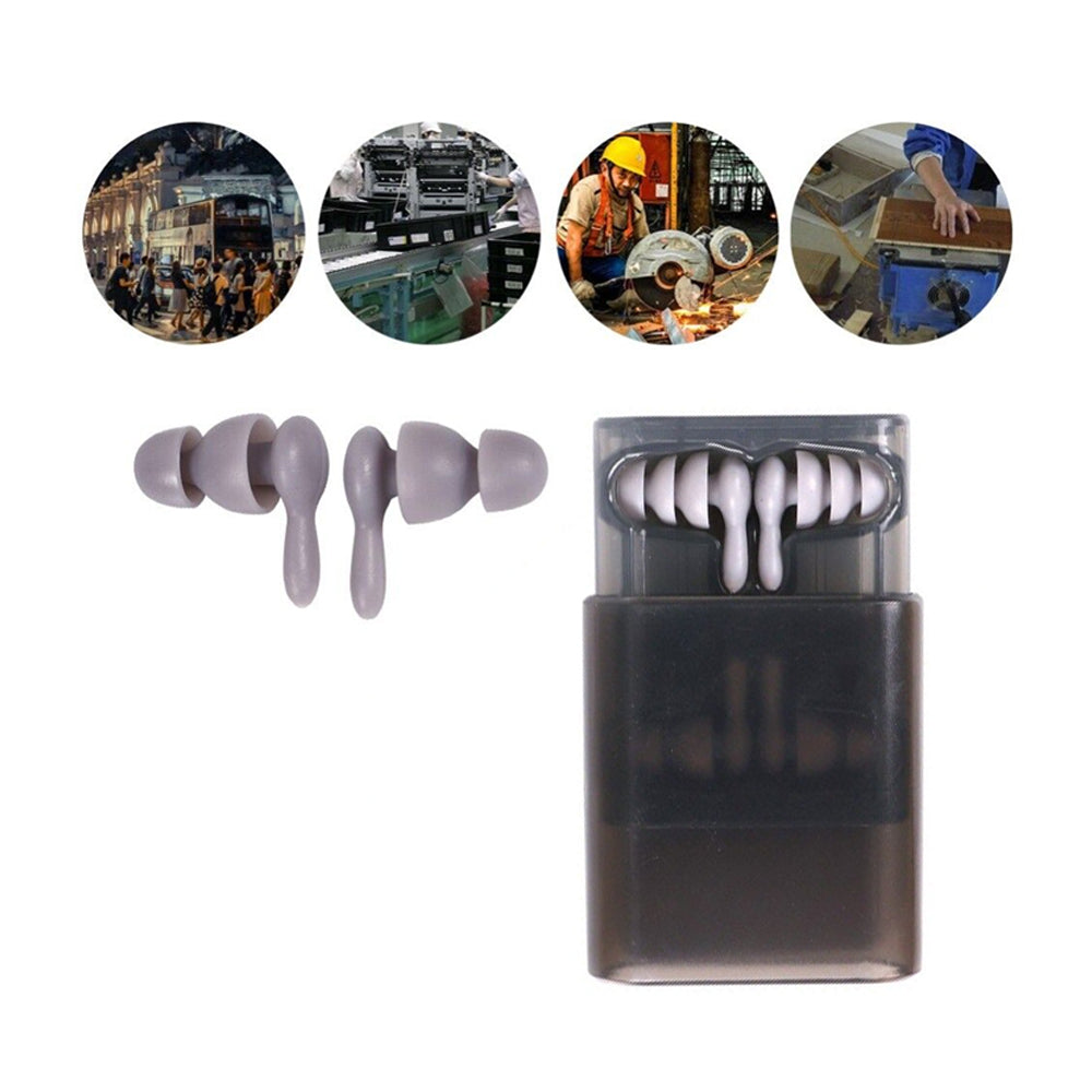 Set of 2 Pairs of Silicone Noise Reduction Earplugs Swimming Sleeping Hearing Protection Earplug Gray