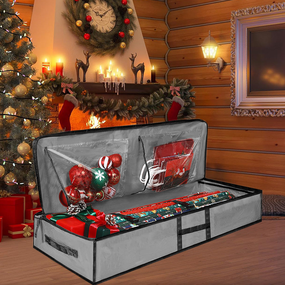 Large Capacity PE Gift Wrap Storage Bag with Zipper & Carry Handles Grey