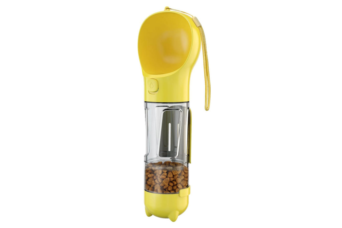 4 in1 Pet Feeder 300ml Dog Cat Water Bottle Travel Pooper Scooper For Outdoor-Yellow