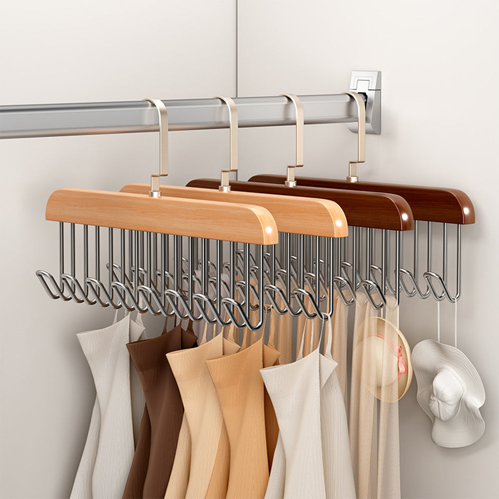 Set of 2Pcs Multi-Hook Bra Hanger Scarf Belt Organizer Space Saving Hangers Wood Color