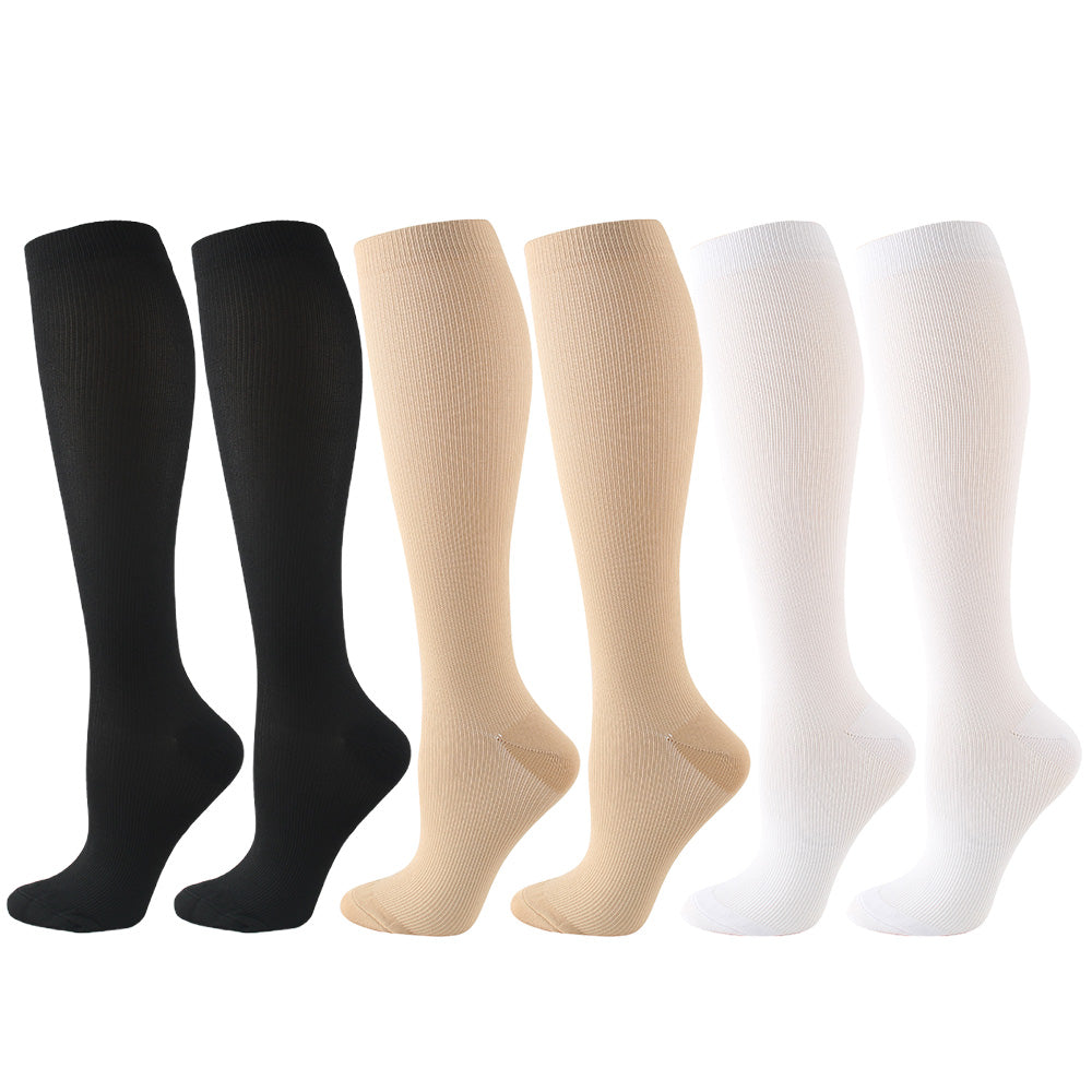 3 Pairs of Unisex Knee-High Compression Socks for Sports Daily Wear